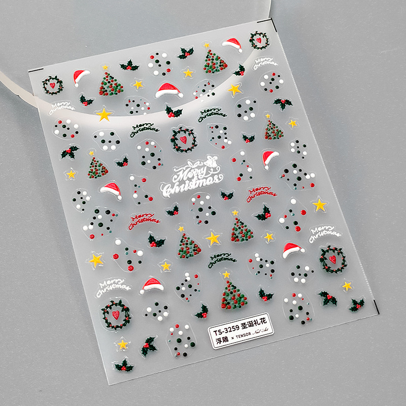 Nuevo Craft tensor fino duro tridimensional uñas pegatinas pro adhesivo uñas pegatinas TS-3258 Navidad fuegos artificiales