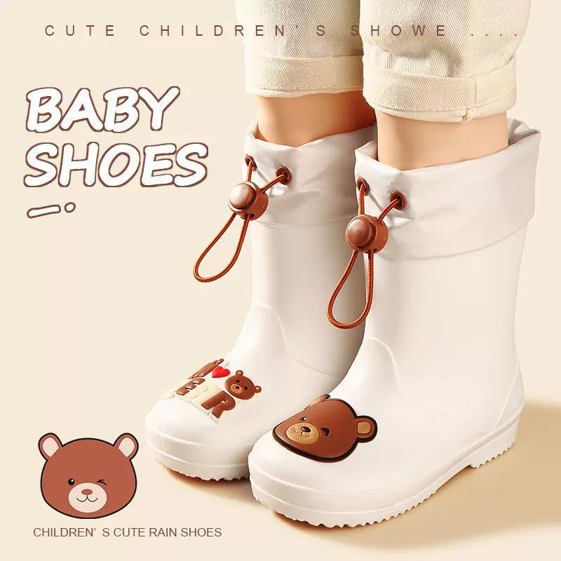 Детские резиновые сапоги для мальчиков и девочек, сапоги для малышей с эластичными манжетами, мультяшный дизайн, мягкая версия для школьников.