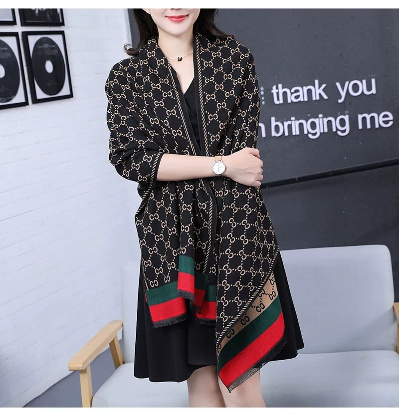 Live C Letter Dobbeltsidig Tykt Varmt Imitert Kasjmirskjerf Dame Kontor Aircondition Varmt Sjal_voghion.com