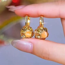 新款潮气质网红爆款新年耳饰品气质百搭轻奢高级感咖色钻球耳环女