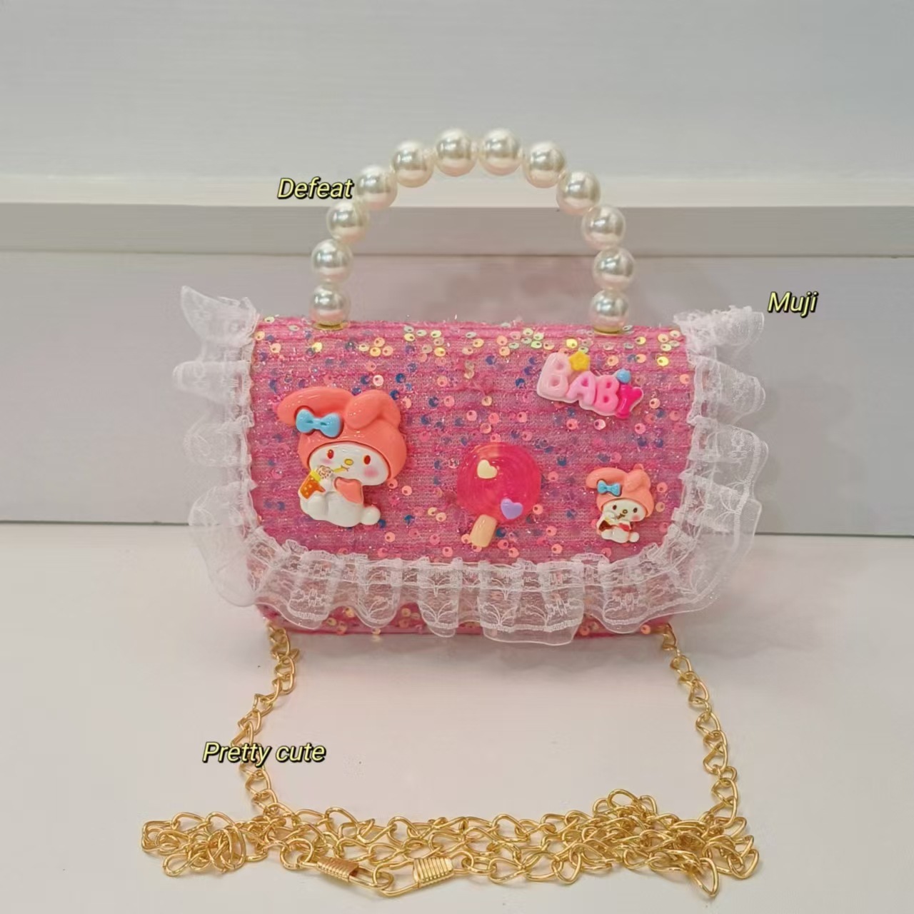 Bolso de perlas, bolso de dibujos animados, bolso de hombro, bolso para niños, bolso de cambio, bolso de cadena, bolso pequeño