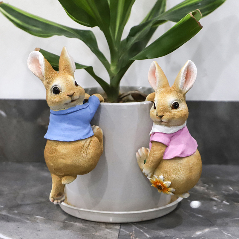 創意玄関飾りかわいい植木鉢ストラップソフトリビングルームのウサギの置物ホームアクセサリー樹脂工芸品