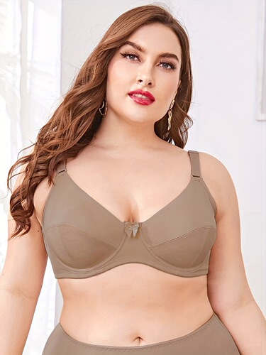 Plus Size Full Coverage Bow Front Solid Bra Women's chest