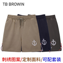 TB BROWIN2025夏季新款男士直筒毛圈棉裤刺绣款船锚图案休闲短裤