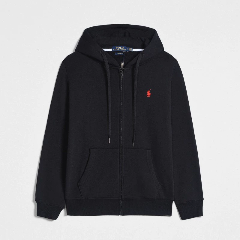 Demi-season fleece hoodie, men's zip cardigan with embroidered pony, casual fit, sizes S–XXXL