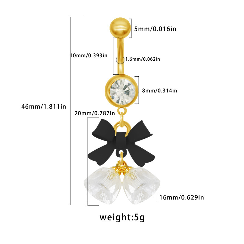 Belly Button Ring With Bow And Bell Pendant Piercing Jewellery_voghion.com
