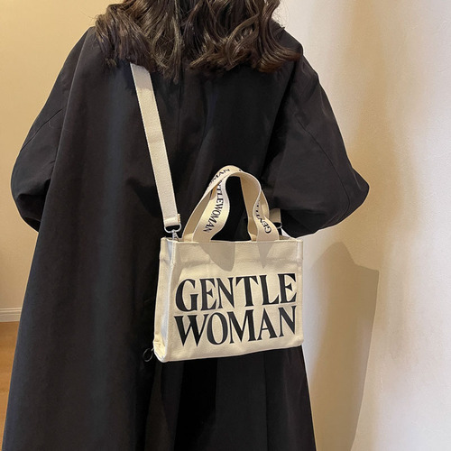 跨境泰国帆布女包包新款字母印花单肩包斜跨包时尚手提托特包女