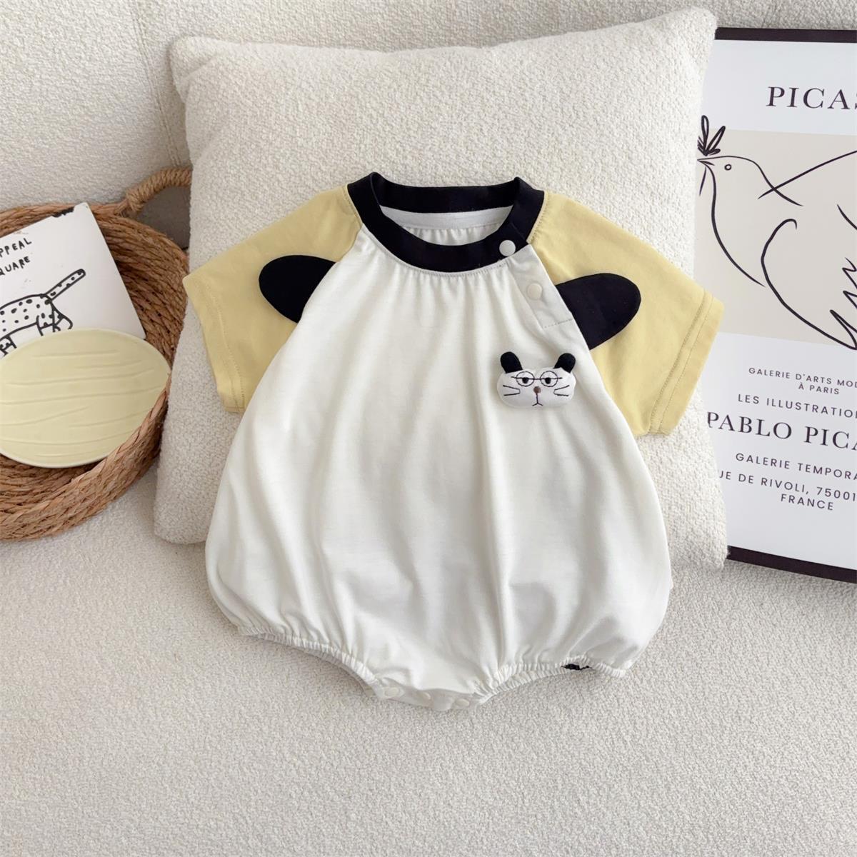 Gato mameluco con mangas raglán, ropa de bebé, verano nuevo estilo, bolso ligero, pedo, algodón puro, una clase de 0-2 años