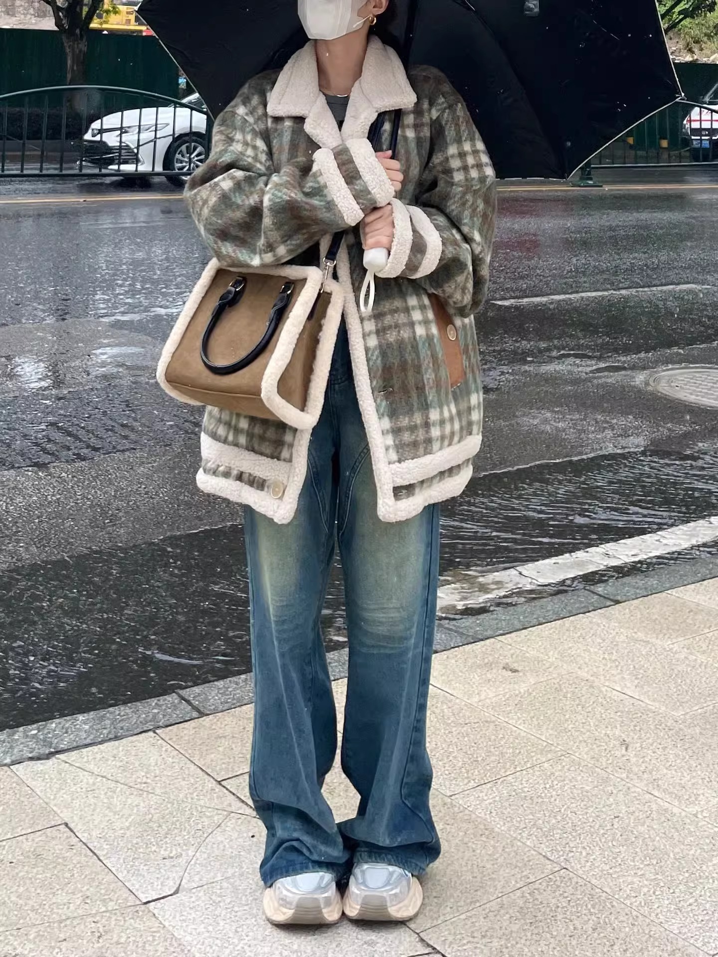 American Style Retro Plaid Design Sense Woolen Coat Women's 2024 Autumn and Winter New Thickened Lamb Wool Coat