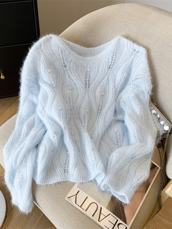 Blue spring design knitted sweater