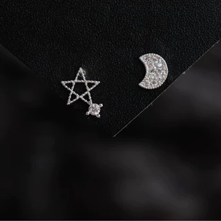 S925镀银星月耳钉女欧美跨境新品不对称耳饰时尚魅力直播外贸饰品