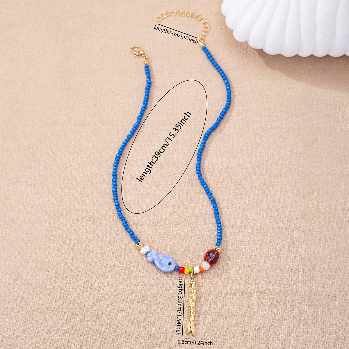 15g Weight Lobster Trigger Clasp Closure Clasp Closure Type Alloy, Glass Pendant Material Pendant Necklace Classification Cute Marine Style Fish Alloy Glass Beaded Chain Lobster Trigger Clasp Closure Beaded Necklaces Wholesale