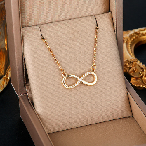 Cross-border 8-character infinite loop pendant necklace with a high-end, minimalist Möbius titanium steel choker for women, does not fade.