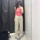 URAZ NEW! Japanese Spring Women's Solid Color Hemp Blended Waist Pants Straight Casual Pants 473791