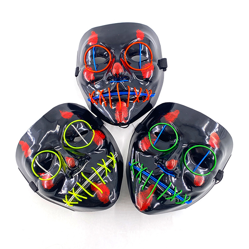 EL de dos colores de mueca luminosa máscara de cara completa de Halloween Cosplay vestir horror adulto Máscara Luminosa