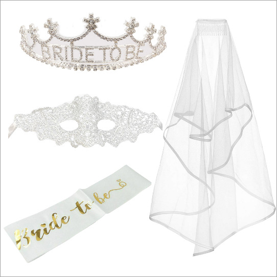 Tres piezas de fiesta de solteros transfronterizas, novia para ser, bandas de cabello, bandas de hombro, suministros de boda europeos y estadounidenses