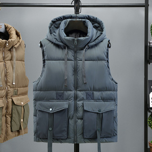 Down Cotton Vest New Autumn and Winter Cotton Vest Men's Korean Fashion Vest Fashion Disassembled Hooded Waistcoat Men