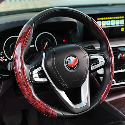 Car Handle Cover, Non-Slip, Ultra-Thin, Luxury – Steering wheel cover - flat-peach-wood-grain-burgundy-2-pieces-38cm