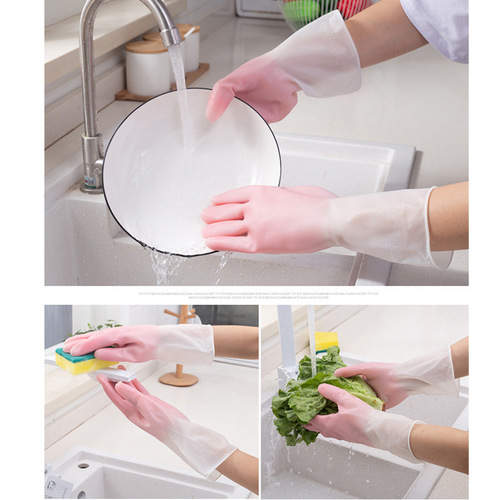 PVC家务清洁手套厨房洗碗手套橡胶耐用防水手套女厚款洗菜手套