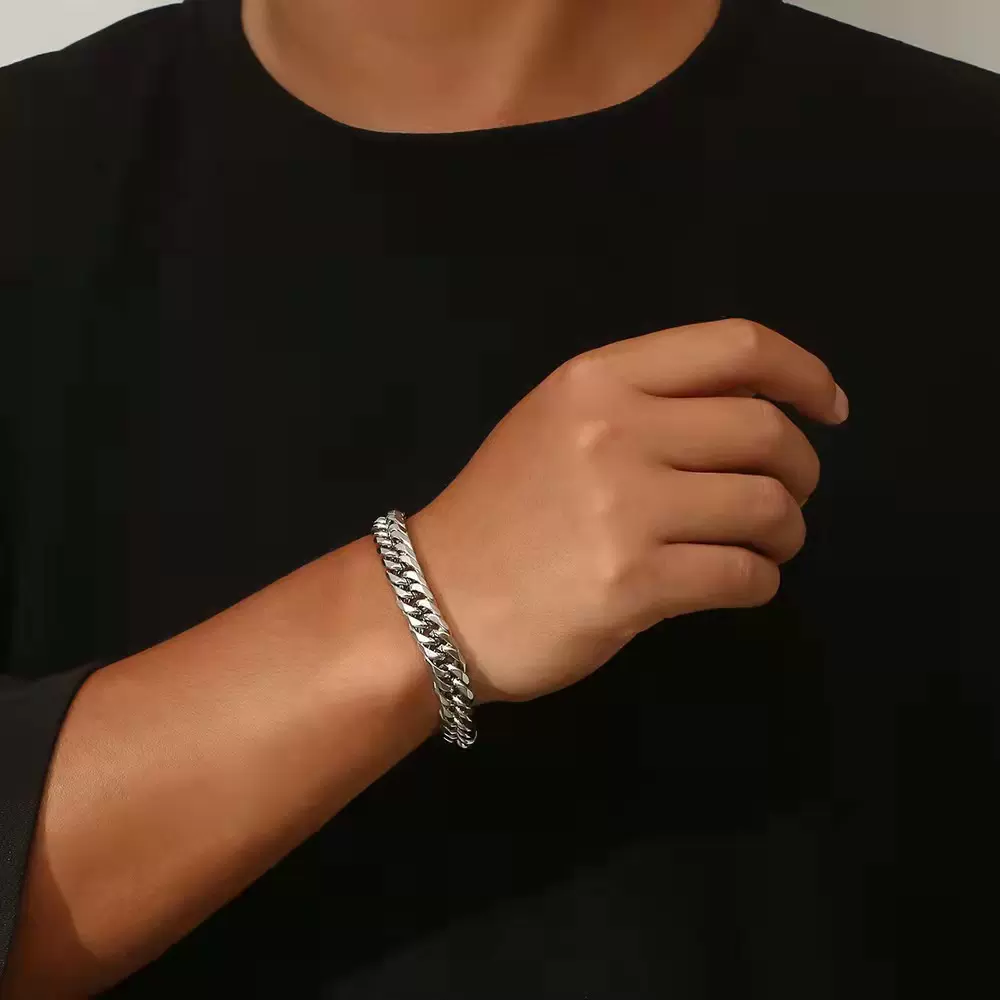 欧美跨境钛钢不掉色古巴手链粗链抛光高街嘻哈ins冷淡风简约手饰