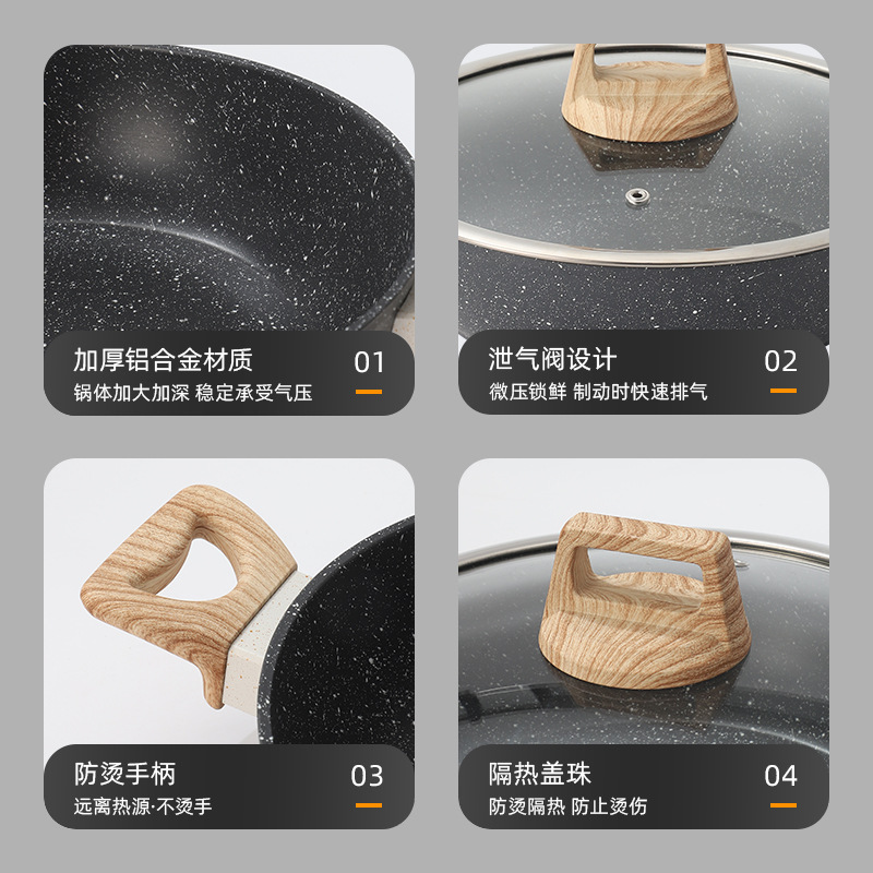 Olla de piedra médica transfronteriza Juego de 5 piezas Olla antiadherente Olla de sopa Olla de cocina Wok Wok Olla de leche para freír Olla de cocina