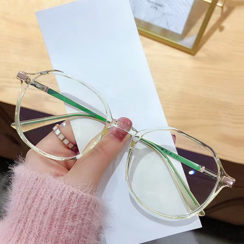 2053 Anti-Blue Light Non-Prescription Glasses for Women, Can Be Fitted with Prescription Lenses, Trendy Transparent Eyeglass Frames, Round Frame Eye Protection