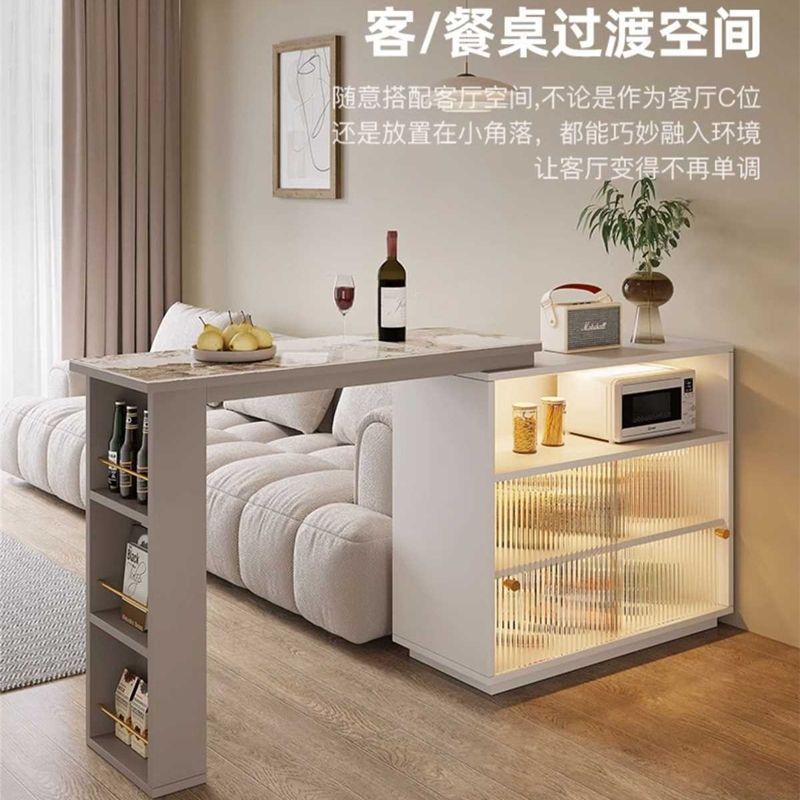 意式軽豪華岩板バークリーム風シンプル遮断一体リビング家庭用伸縮コーナーサイドキャビネット島台|undefined