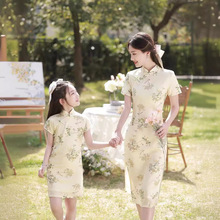 2023春夏新款亲子女童改良旗袍连衣裙中国风儿童古筝演出服小女孩