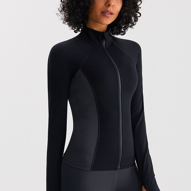Chaqueta de ropa de yoga cepillada para mujer, delgado y delgado, camisa de cuello alto y fitness a juego