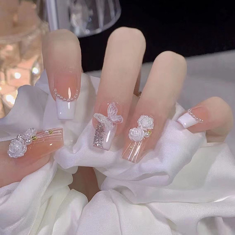 Use parche de uñas pegatina de uñas lindo corto parche de uñas falso desmontable melocotón corazón arco parche de uñas