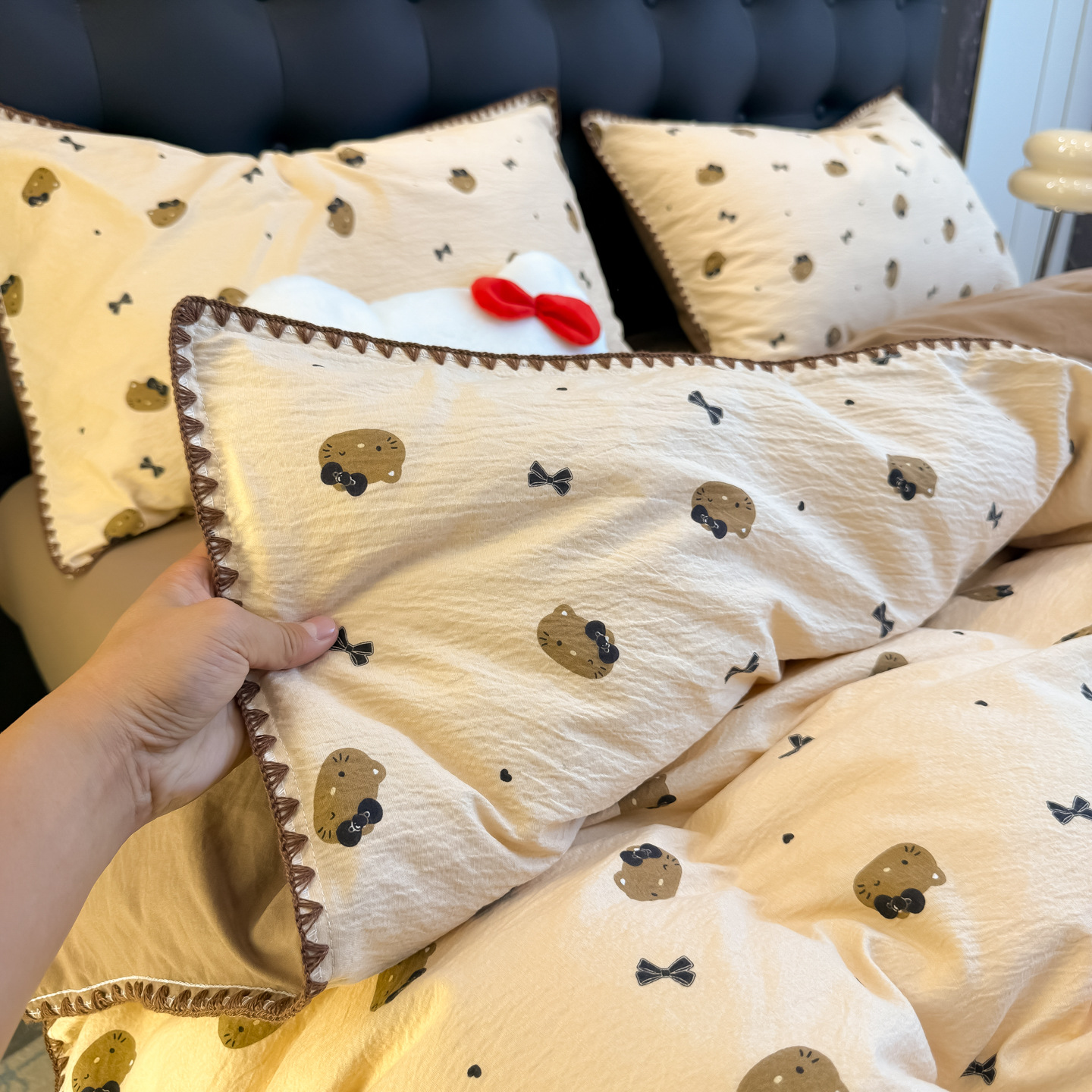 Nuevo borde de concha de doble hilo de cuatro piezas de algodón puro ropa de cama ins sábanas cubierta cama dormitorio Kasa tres piezas de conjunto