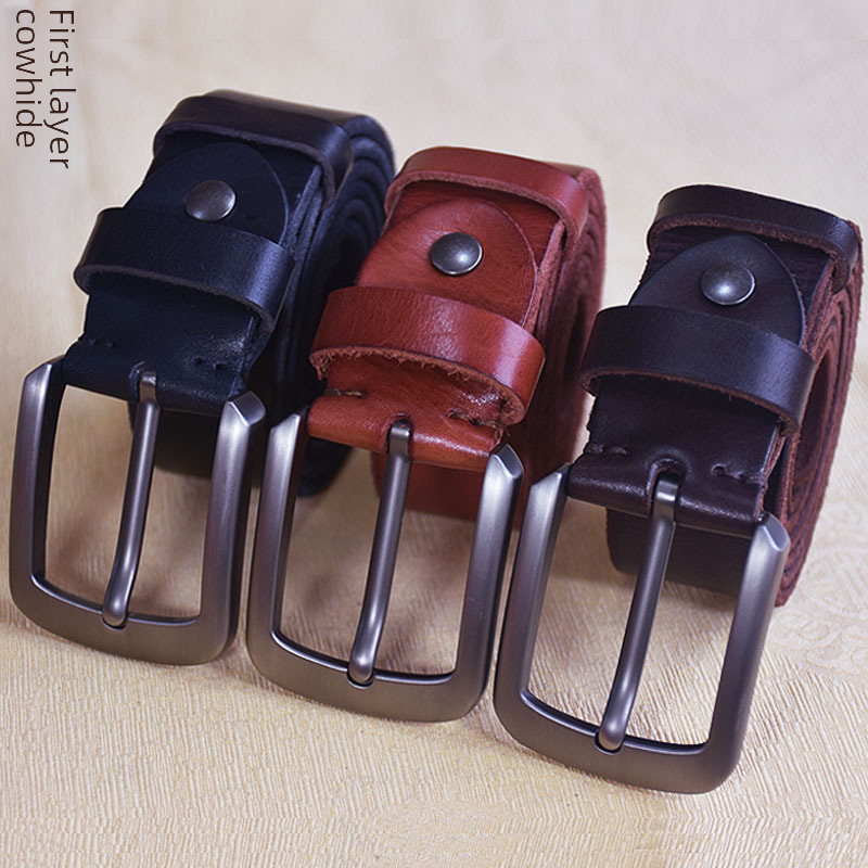 Zuivere koeienhuid riem Heren Echt Leer Vintage Casual Koeienhuid Riem Toplaag Koeienhuid Pin Gesp Riem Handgemaakte Riem_voghion.com