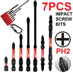 Non-Slip Bit 7Pcs Set Electric Bit S2 Cross Anti-Slip Bit Set Ph2 Impact Resistant Black Cross-Border