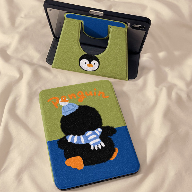 Cartoon Penguin Silhouette iPad 10/9 Generation Tablet Protective Case Acrylic 360-Degree Rotating Air6/5 Protective Case 4
