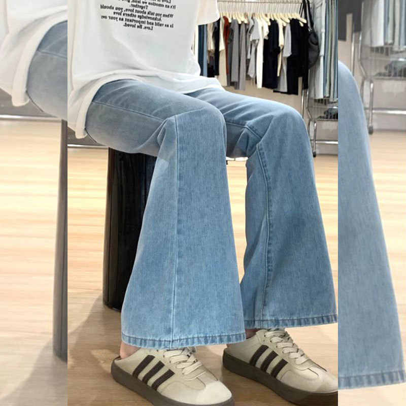 Plus-Size Light Blue New Style Hot Girl Jeans for Women, Summer 2025, Slim Fit, Low Waist, Flattering, Slightly Flared Straight Pants