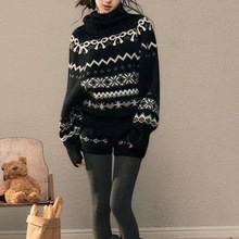 美式复古费尔岛高领毛衣外套针织上衣女短裤套装