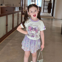 甜美卡通女孩休闲短裙套装中大童夏季新款学院风T恤半身裙两件套