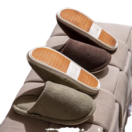 Non-slip Cotton Slippers Women's Autumn Couple's Home Room Velvet Warm Moon Shoes for the Elderly