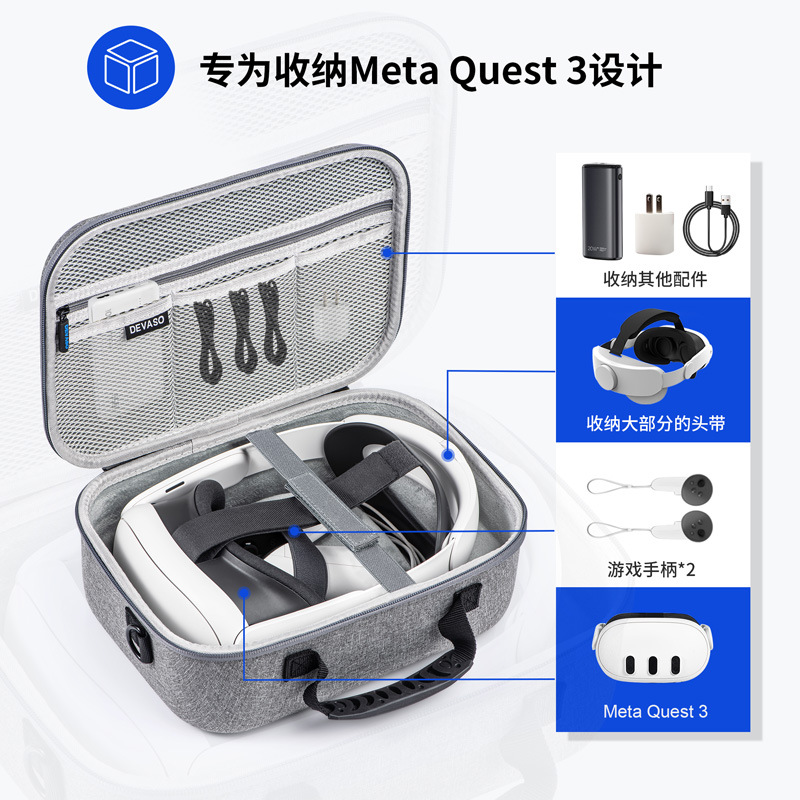 Spot Meta Quest 3 VR puede poner KIWI Elite Headstrover con bolsa de almacenamiento Accesorios de bolsa diagonal portátil