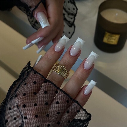 European and American Cross-Border Wearable Manicure Nail Patches Ins Popular Medium-Length Milky White Gradient White French Nail Patches