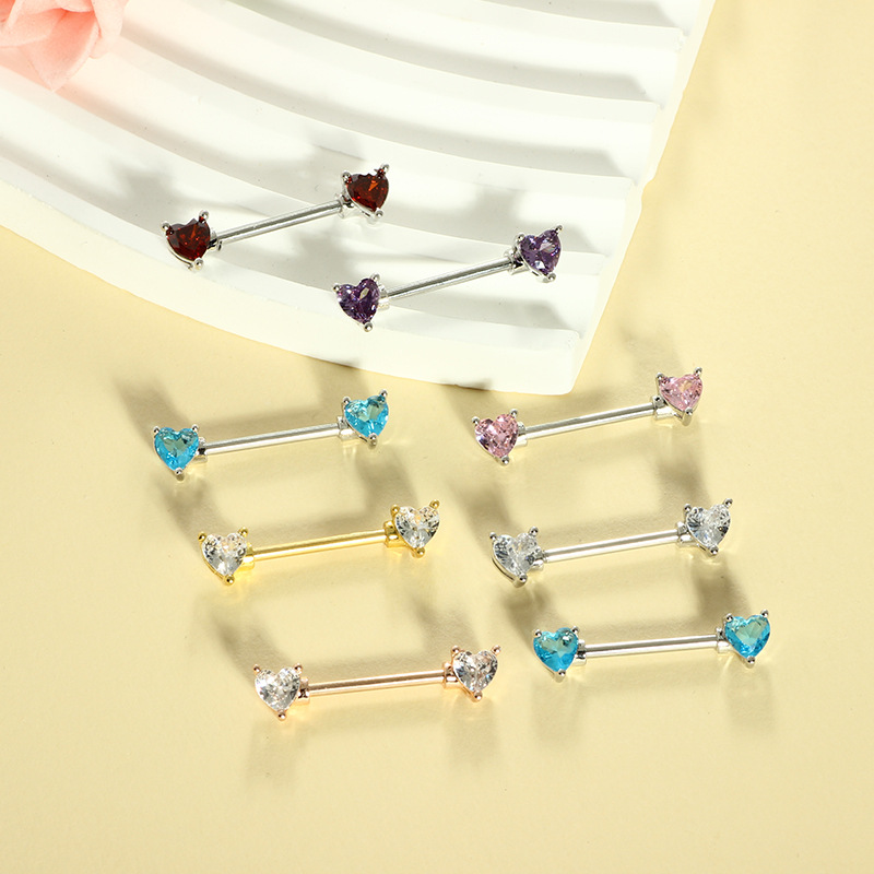 Heart Shape 7-Color Zircon Breast Ring 316L Surgical Steel Fashion Nipple Piercing Jewelry Women 18K Plated detail image 6