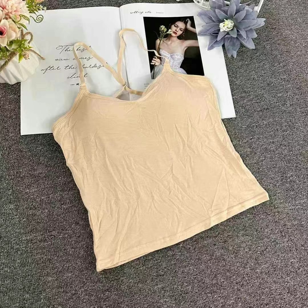 1182 Sujetador de chaleco deportivo de copa fija modal, espalda hermosa, chaleco superior de tubo para dormir de alta elasticidad para mujer, ropa interior