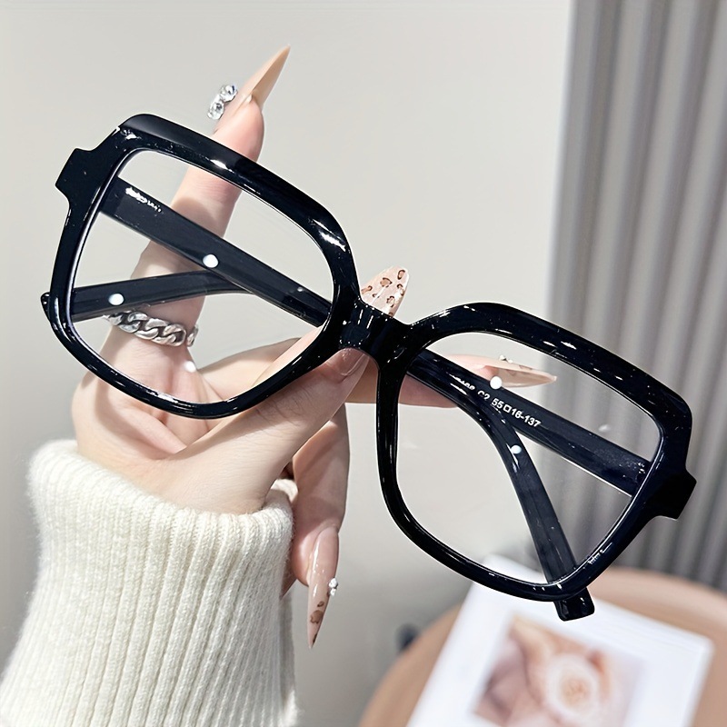 Color Blocking Blue Light Blocking Glasses For Women Fashionable Oversized Style Square Frame Trendy Versatile Everyday Wear Suitable For Men_voghion.com