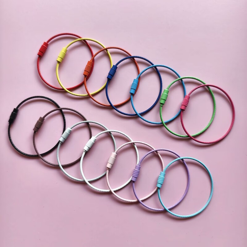 Creative Metal Painted Wire Ring Rotating Screw Wire Rope Keychain Key Ring DIY Bag Accessories Pendant
