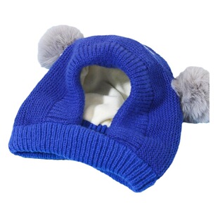 Children's new hat fleece-lined earmuffs male and female baby snow hat double ball wool hat cold-proof knitted hat in stock