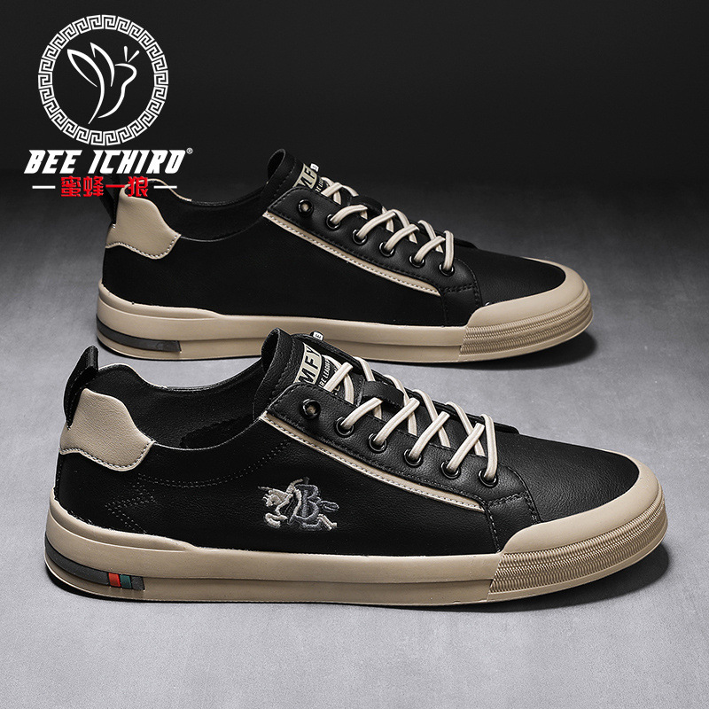 《蜜蜂一狼》品牌新款四季懶人男鞋套腳真皮英倫百搭板鞋子休閒鞋