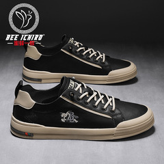 《蜜蜂一狼》品牌新款四季懶人男鞋套腳真皮英倫百搭板鞋子休閒鞋