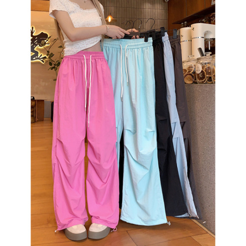 Designer pleated elastic waist work pants for women, unique drawstring casual wide-leg pants, sporty pants for spring/summer 2025