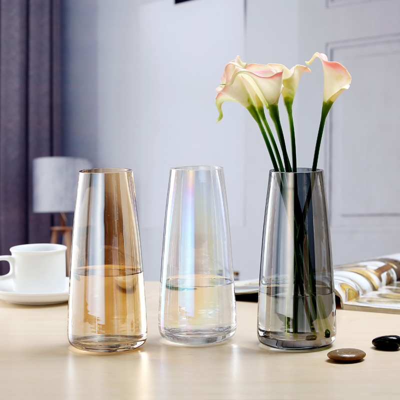 Nordic INS Aurora Holographic Plated Creative Glass Vase Transparent Flower Insert Water Cultivation Fresh Home Decor Ornament