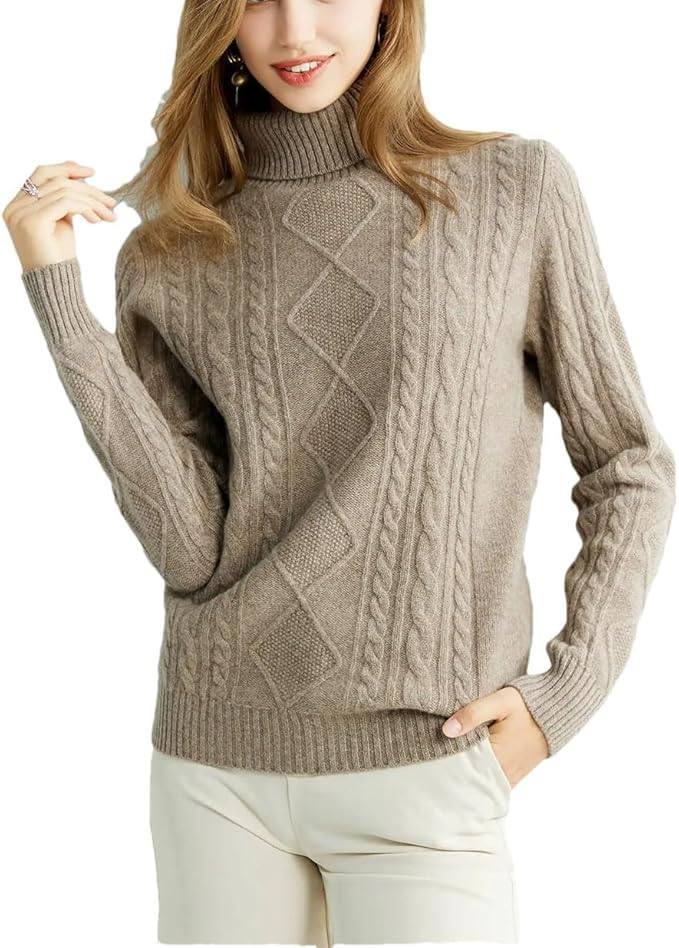 Suéter de lana para mujer, otoño e invierno, jersey de cuello alto, talla grande, grueso, sencillo y versátil, suéter con patrón trenzado, estilo británico.